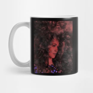 Beautiful girl, there flowers around and on the head. Fantasy, tale. Beautiful. Mug